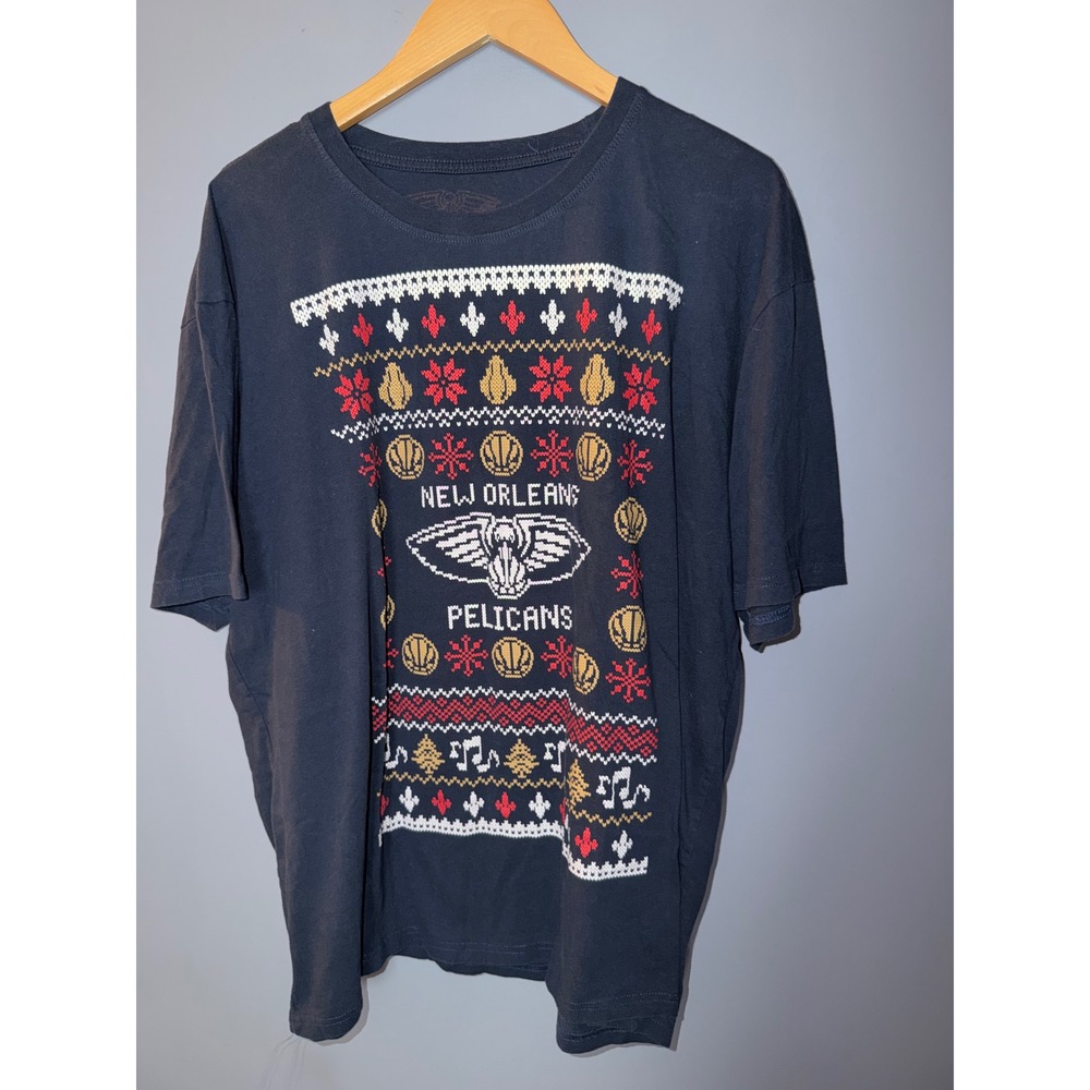 NBA New Orleans Pelicans Ugly Christmas Sweater Graphic T-Shirt Navy Blue XL